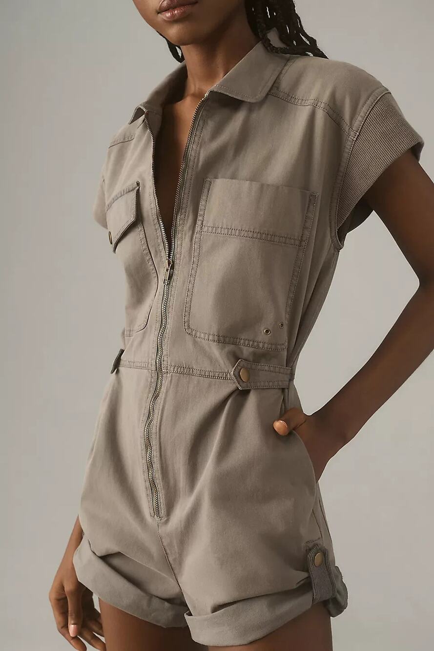 Anthropologie Pilcro Sleeveless Utility Y2K cotton preppy Romper Sz S A010985